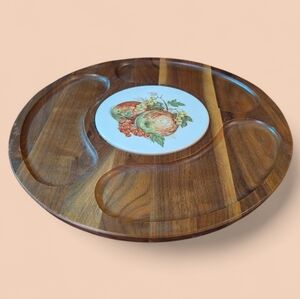Artisan Wooden Serving Tray with Fruit Design